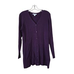 Coldwater Creek Plum Purple Ribbed Knit Long Sleeve Cardigan Sweater Size Medium